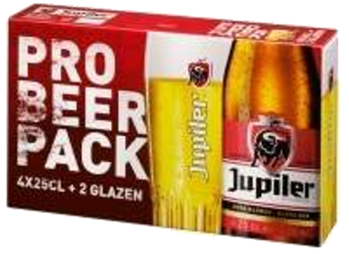 Jupiler set van 4 flesjes á 0,25 liter Jupiler set van 4 flesjes á 0,25 liter